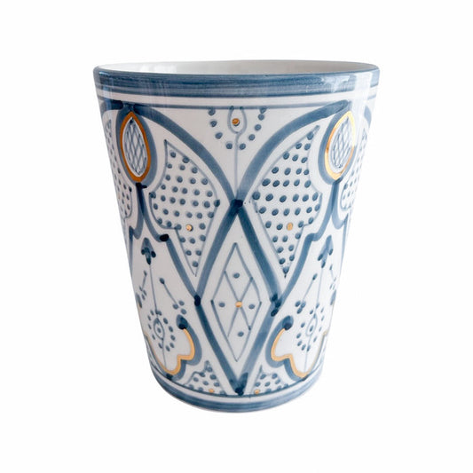 large blue pattern motif handmade moroccan vase with gold detail