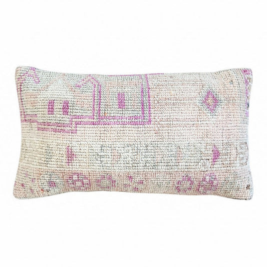 Handmade traditional Turkish oushak pillow cover made with vintage rugs 12x20 pastel fiona ii