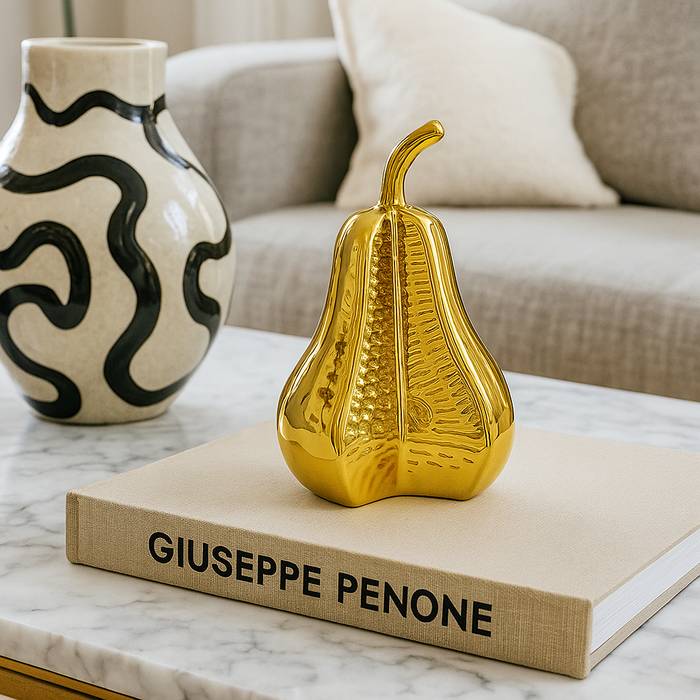 Gold ceramic pear sculpture decorative fruit figurine for home décor centerpiece