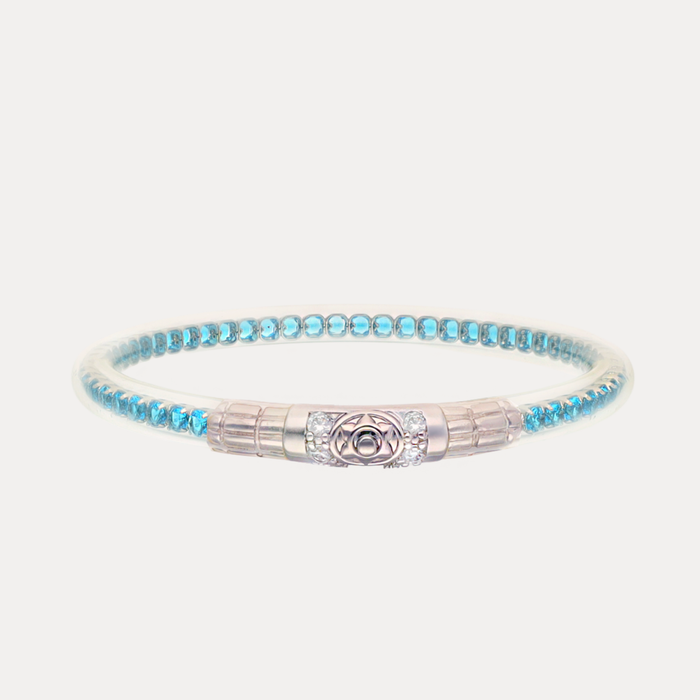 a blue and silver bracelet