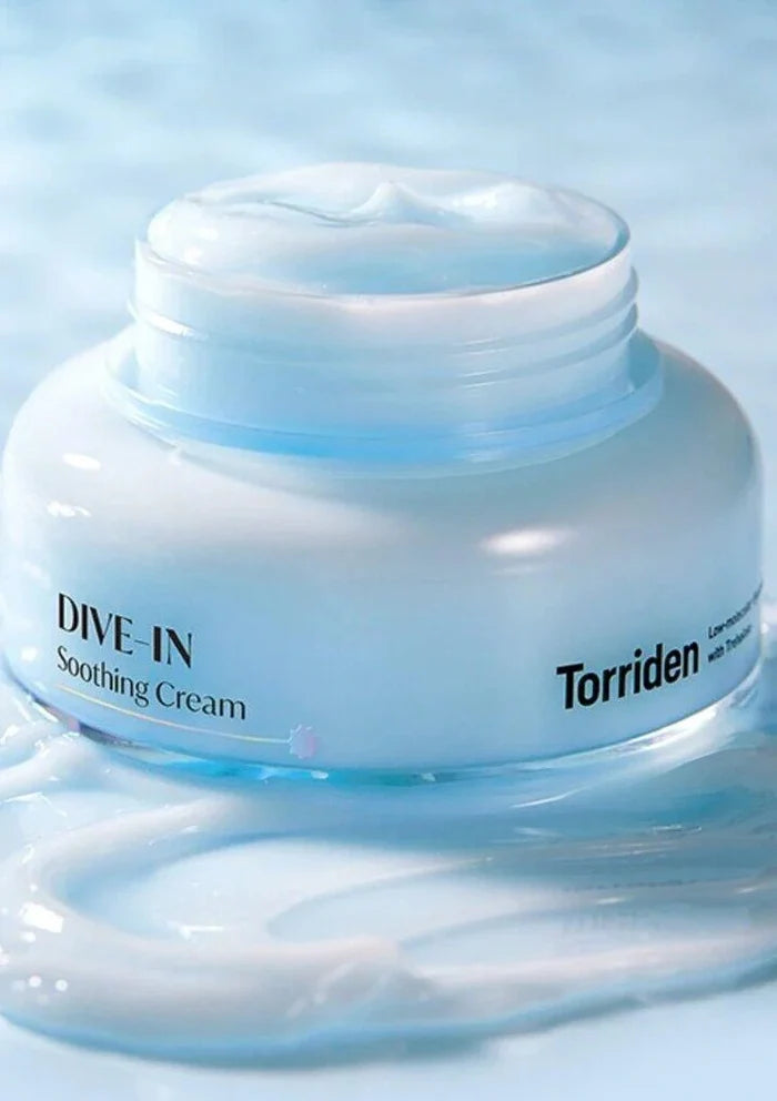 Jar of Torriden Dive-In Soothing Cream on a light blue background