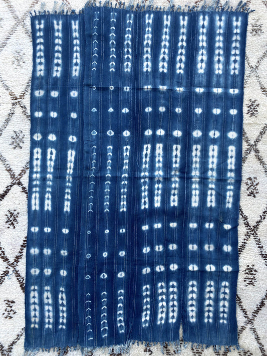 West African Mali Shibori Indigo Throw XXIV  with metallic threading