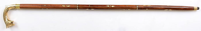 White Whale Fox Walking Stick - Men Derby Canes and Wooden Walking Stick for Men and Women - 37" Brown Ebony Brass Handle in Golden Tone Natural Wood Unisex Cane