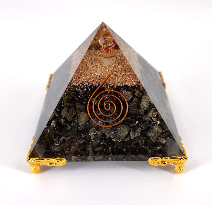 White Whale Orgone Pyramid Energy Generator Reiki Healing Crystal Chakra With Gold Stand Feng Shui Pyramid