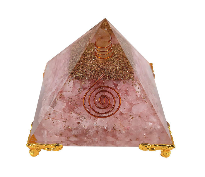 White Whale Orgone Pyramid Energy Generator Reiki Healing Crystal Chakra With Gold Stand Feng Shui Pyramid