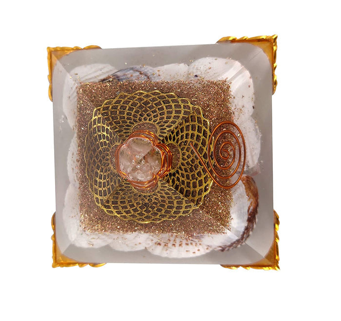 White Whale Shankh Orgone Pyramid Energy Generator Reiki Healing Crystal Chakra With Gold Stand Feng Shui Pyramid
