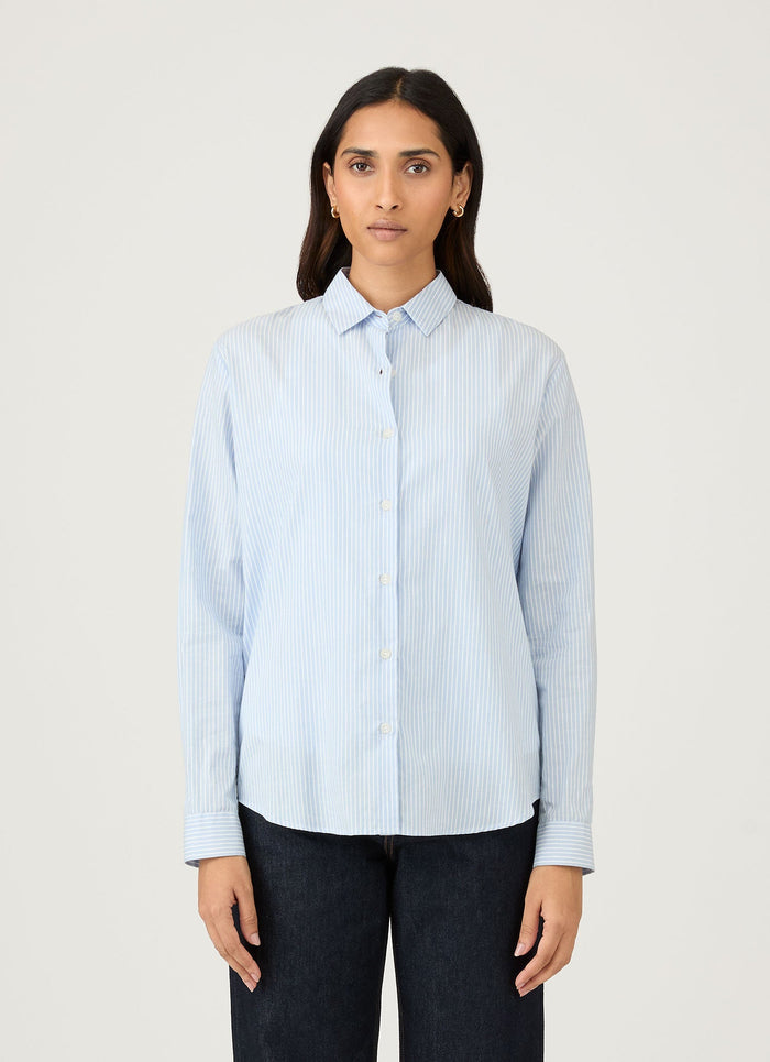 Women's Cotton Shirt in Light Blue/White