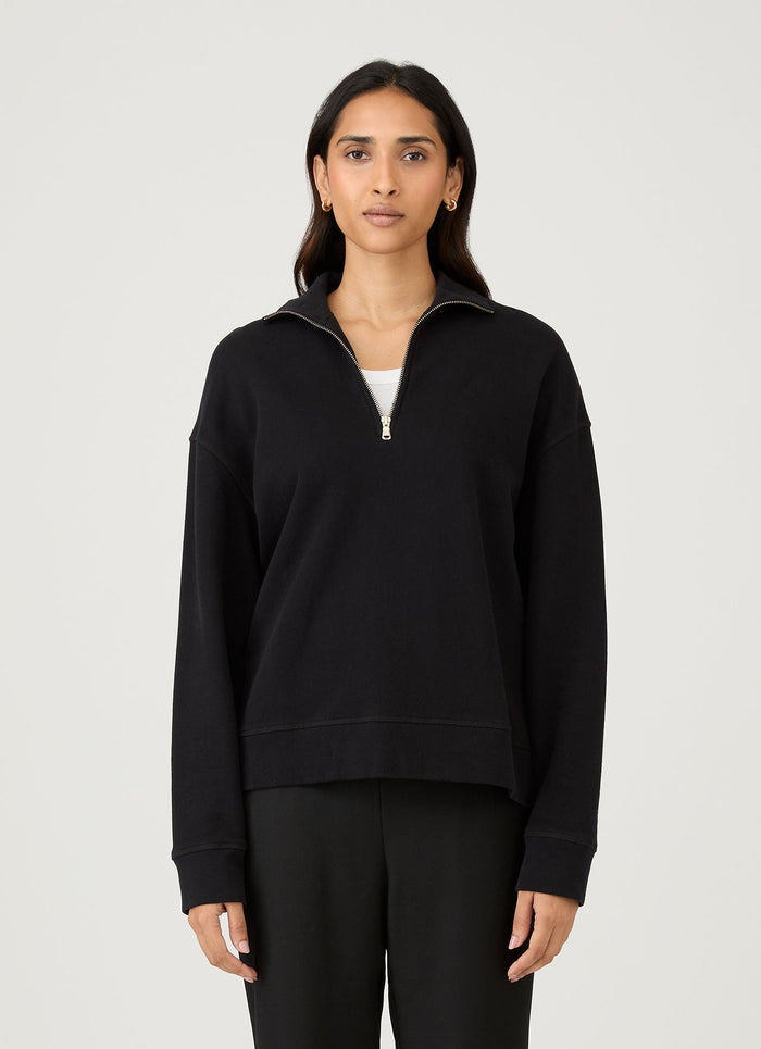 Women's Half Zip Loopback Sweatshirt in Black