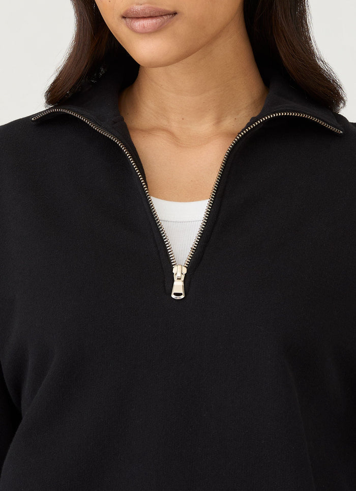 Women's Half Zip Loopback Sweatshirt in Black