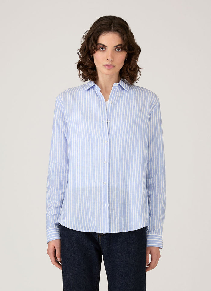 Women's Linen Shirt in Blue/White