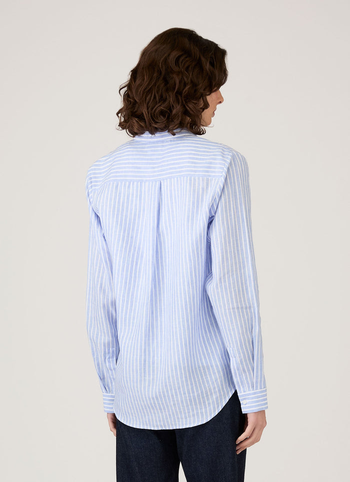 Women's Linen Shirt in Blue/White
