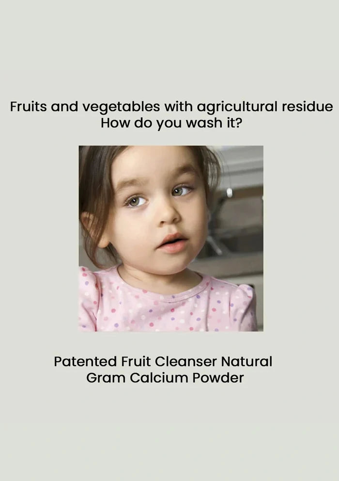 Advertisement for a patented fruit cleanser with a child's face in the center.